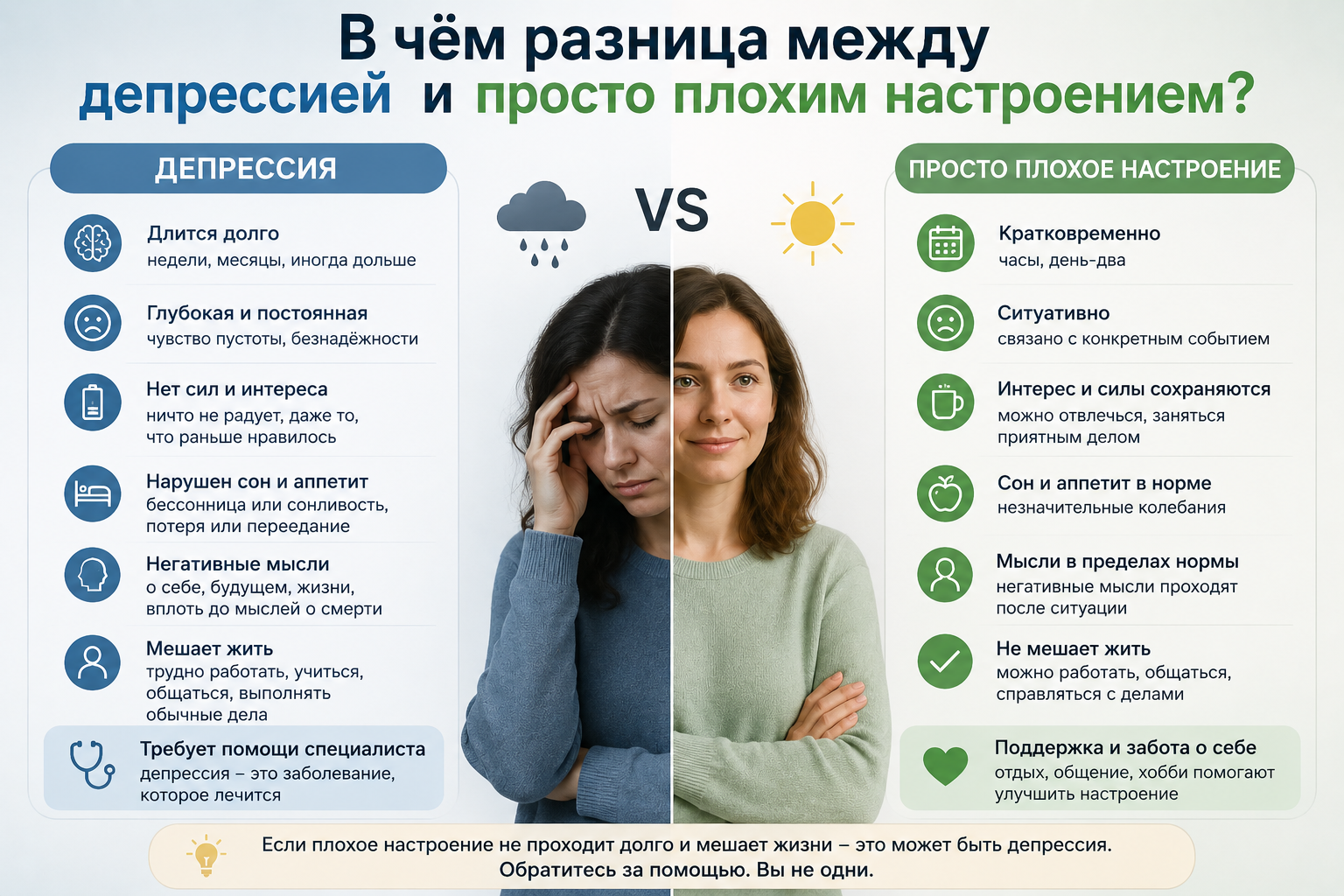 В чём разница между депрессией и просто плохим настроением?
